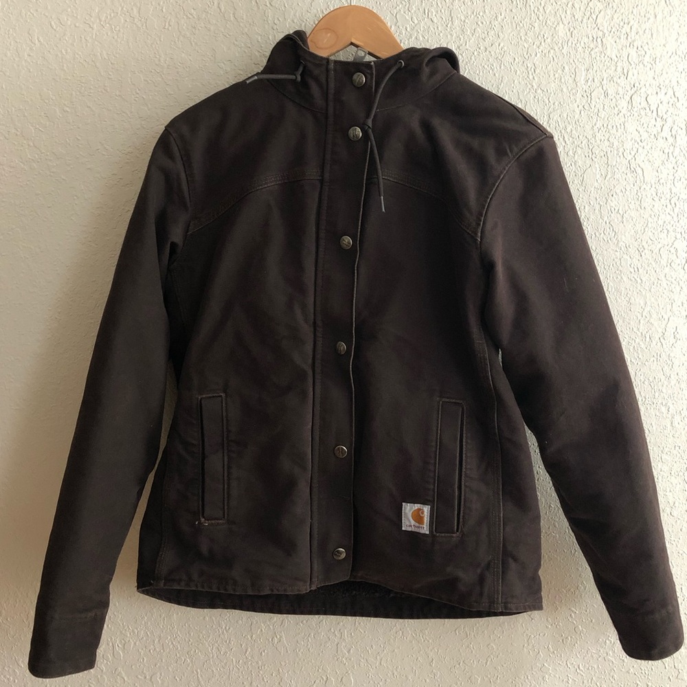 Carhartt women’s warm jacket; brown fluffy inside